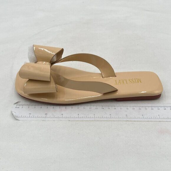 miss left Nude Versatile Open Square Toe Flip Flops Double Bowknots Slip On Shoe - Picture 2 of 8